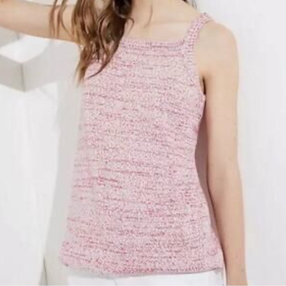 LOFT Space-Striped Cotton/Linen Sweater Tank Pink Women’s Size Medium Versatile